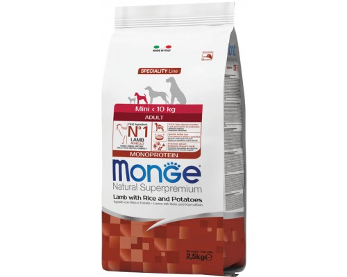 Сухий корм для собак Monge Dog Mini Adult зі смаком ягняти 2.5 кг (8009470011549)