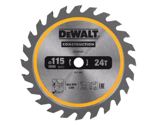 Диск пильний DeWALT універсальний, 115 х 9.5 мм, 24z, TCT, 5000 об/хв (DT20420)