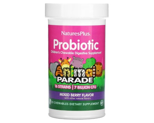 Пробіотики Natures Plus Пробіотик для Дітей, 7 млрд ДЕЯ, Смак Ягід, Animal Parade, 30 (NAP-29944)