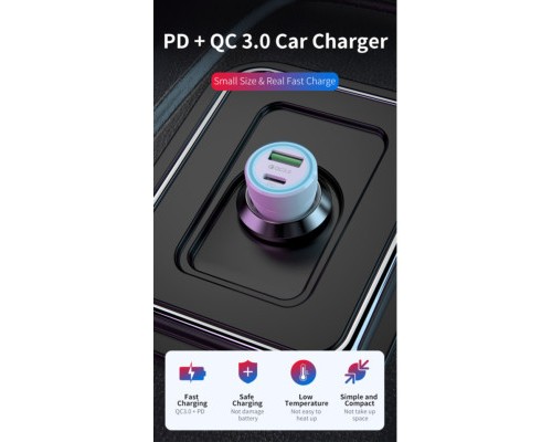 Зарядний пристрій T-Phox Rapid T-C08 Car Charger PD20W + QC3.0 18W Black (T-C08 Black)
