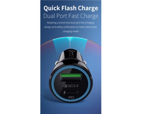 Зарядний пристрій T-Phox Rapid T-C08 Car Charger PD20W + QC3.0 18W Black (T-C08 Black)