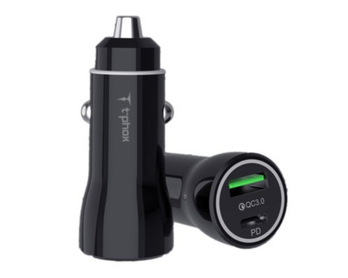Зарядний пристрій T-Phox Rapid T-C08 Car Charger PD20W + QC3.0 18W Black (T-C08 Black)