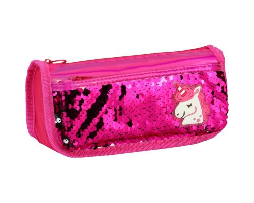 Пенал Cool For School 2 відділення з паєтками та аплікацією Червоно-рожевий (CF5949-rose)