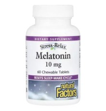 Амінокислота Natural Factors Мелатонін, 10 мг, Stress Relax, Melatonin, 60 жувальних таблеток (NFS-02719)