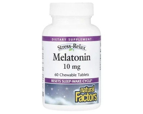 Амінокислота Natural Factors Мелатонін, 10 мг, Stress Relax, Melatonin, 60 жувальних таблеток (NFS-02719) Амінокислота Natural Factors Мелатонін, 10 мг, Stress Relax, Melatonin, 60 жувальних таблеток (NFS-02719)