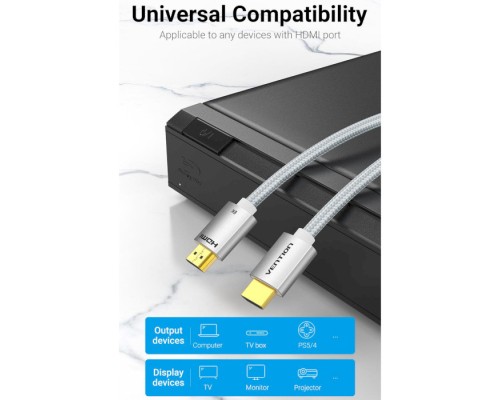 Кабель мультимедійний HDMI to HDMI 2.0m V2.1 8K 60Hz Silver Metal Type Vention (ALCIH)