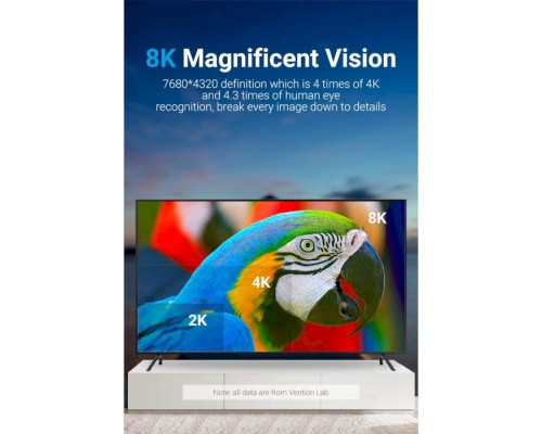 Кабель мультимедійний HDMI to HDMI 2.0m V2.1 8K 60Hz Silver Metal Type Vention (ALCIH)