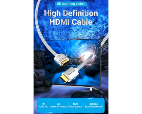 Кабель мультимедійний HDMI to HDMI 2.0m V2.1 8K 60Hz Silver Metal Type Vention (ALCIH)