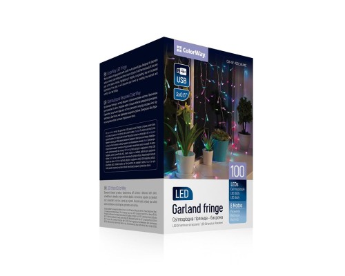 Гірлянда ColorWay Бахрома 3 м x 0.6 м 100 Led IP20 кольорова USB (CW-GF-100L36UMC)