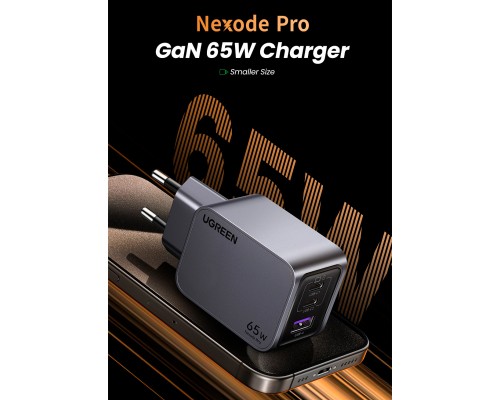 Зарядний пристрій Ugreen 3xUSB 65W (2хUSB-C+USB-A) Gan Nexode Pro X755 (25871)