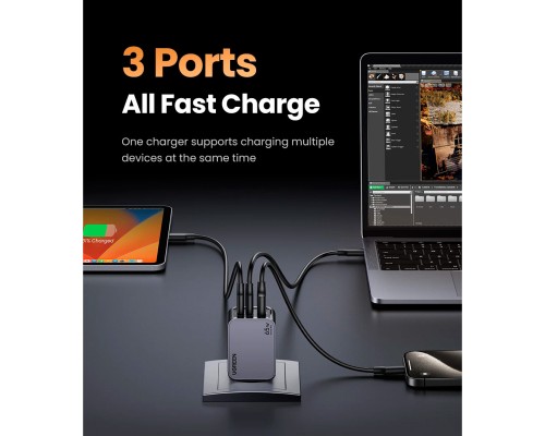 Зарядний пристрій Ugreen 3xUSB 65W (2хUSB-C+USB-A) Gan Nexode Pro X755 (25871)