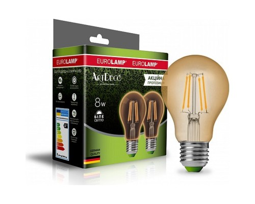 Лампочка Eurolamp LED А60 800 Lm E27 4000K 2шт (MLP-LED-A60-08274(Amber)new)