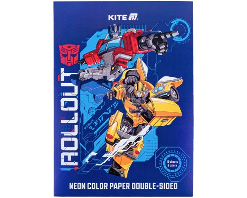 Кольоровий папір Kite А4 неоновий Transformers (10 аркушів/ 5 кольорів) (TF24-252)
