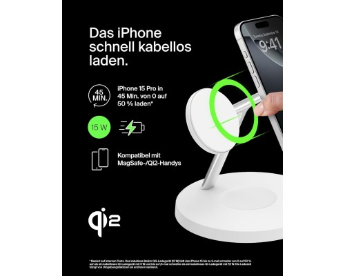 Зарядний пристрій Belkin 3in1 Magnetic Pad Qi2 15W White (WIZ032KQWH)