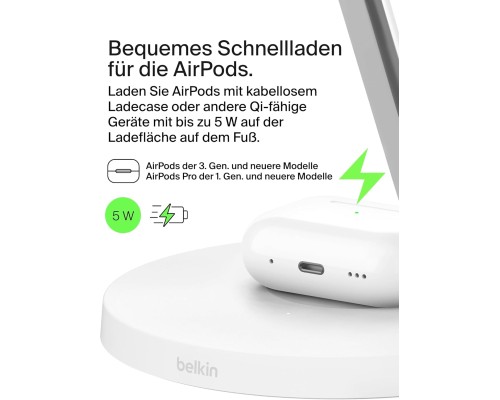 Зарядний пристрій Belkin 3in1 Magnetic Pad Qi2 15W White (WIZ032KQWH)