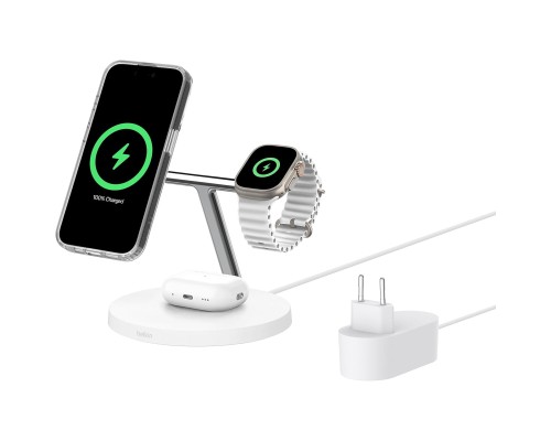 Зарядний пристрій Belkin 3in1 Magnetic Pad Qi2 15W White (WIZ032KQWH)