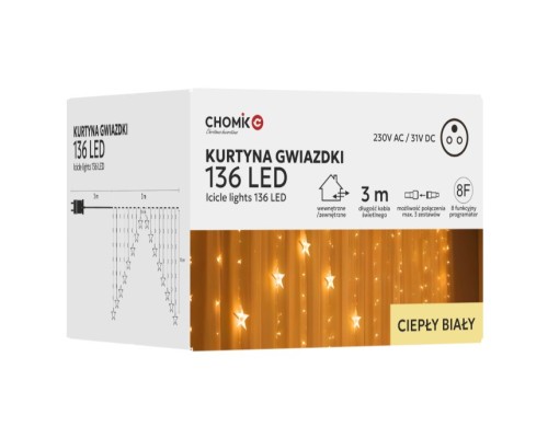 Гірлянда Chomik Штора зірки 136 LED теплий білий, 3 м, від мережі (5900779880030)