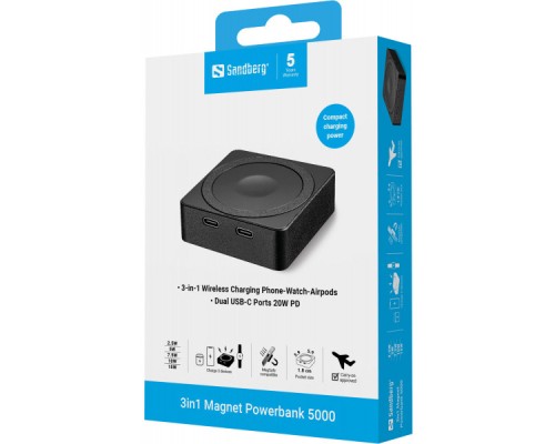 Батарея універсальна Sandberg Magnetic Wireless 5000mAh 20W PD, QI-15W for Apple Watch/Airpods (421-28)