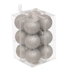 Ялинкова іграшка Jumi 12шт, 4 см, пластик, срібний з блискітками (5900410791121)