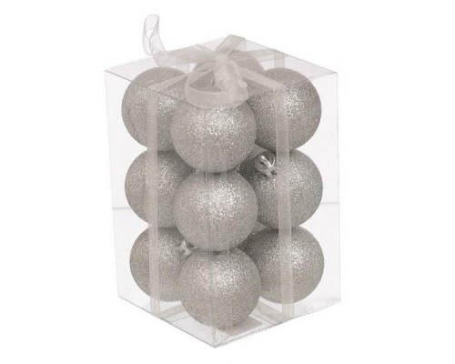 Ялинкова іграшка Jumi 12шт, 4 см, пластик, срібний з блискітками (5900410791121)