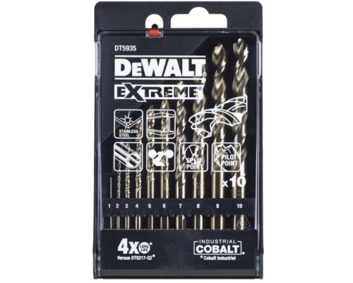 Набір свердл DeWALT по металу EXTREME COBALT,HSS-Co,10 шт., пластикова касета (DT5935)