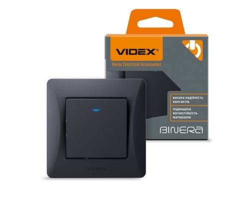 Вимикач Videx BINERA 1кл з підсвічуванням чорний графіт (VF-BNSW1L-BG)