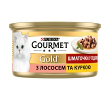 Вологий корм для кішок Purina Gourmet Gold. З лососем і куркою, шматочки в підливі 85г (7613032618674)