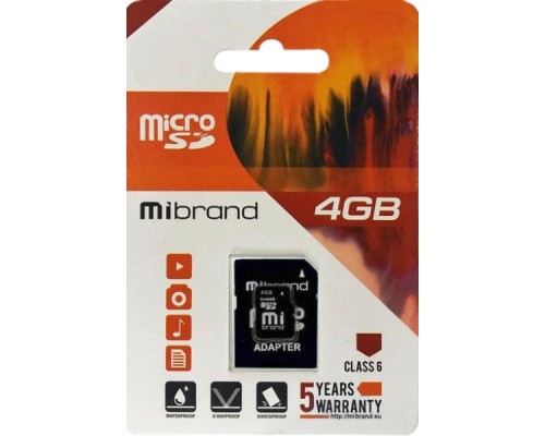 Карта пам'яті Mibrand 4GB mircroSD class 6 (MICDC6/4GB-A) Карта пам'яті Mibrand 4GB mircroSD class 6 (MICDC6/4GB-A)