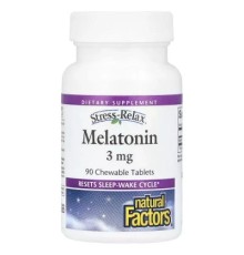 Амінокислота Natural Factors Мелатонін, 3 мг, Stress Relax, Melatonin, 90 жувальних таблеток (NFS-02715)
