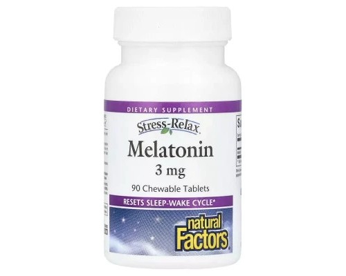 Амінокислота Natural Factors Мелатонін, 3 мг, Stress Relax, Melatonin, 90 жувальних таблеток (NFS-02715) Амінокислота Natural Factors Мелатонін, 3 мг, Stress Relax, Melatonin, 90 жувальних таблеток (NFS-02715)