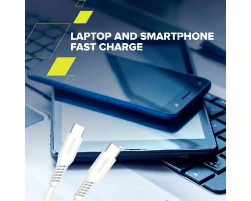 Дата кабель USB-C to USB-C 2.0m CC100SC 100W 2m White Canyon (CNS-CC100SC20W)