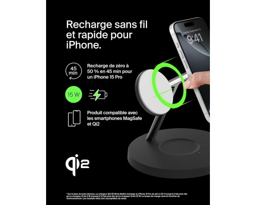 Зарядний пристрій Belkin 3in1 Magnetic Pad Qi2 15W Black (WIZ032KQBK)