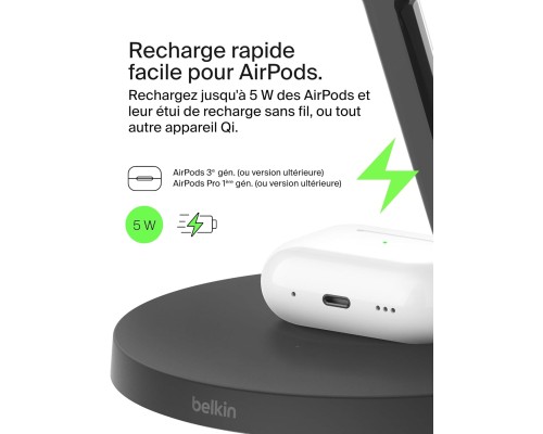 Зарядний пристрій Belkin 3in1 Magnetic Pad Qi2 15W Black (WIZ032KQBK)