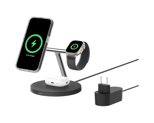 Зарядний пристрій Belkin 3in1 Magnetic Pad Qi2 15W Black (WIZ032KQBK)