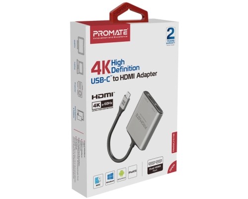 Перехідник USB-C to 2xHDMI 4K Promate (medialink-h2.grey)