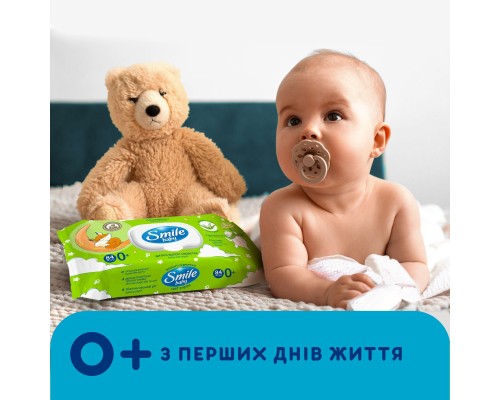 Дитячі вологі серветки Smile baby з алоє, з клапаном, 84 шт (4823071646863)