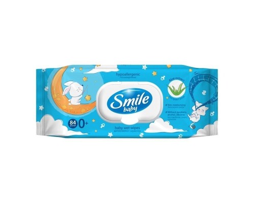 Дитячі вологі серветки Smile baby з алоє, з клапаном, 84 шт (4823071646863)