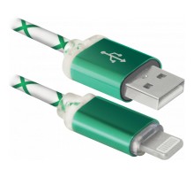 Дата кабель USB 2.0 AM to Lightning 1.0m ACH03-03LT GreenLED backlight Defender (87553)