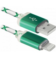 Дата кабель USB 2.0 AM to Lightning 1.0m ACH03-03LT GreenLED backlight Defender (87553)