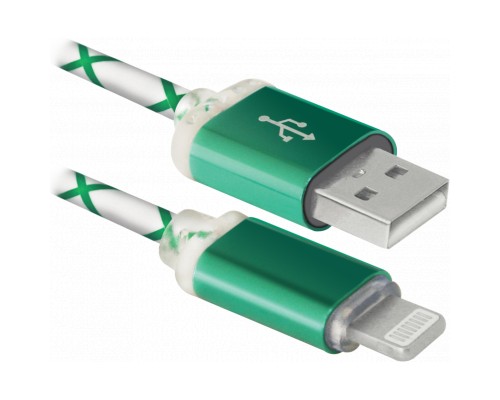Дата кабель USB 2.0 AM to Lightning 1.0m ACH03-03LT GreenLED backlight Defender (87553)