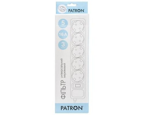 Мережевий фільтр живлення Patron 3.0 m3*1.5mm2 (SP-1653) 5 розеток BLACK (EXT-PN-SP-1653)