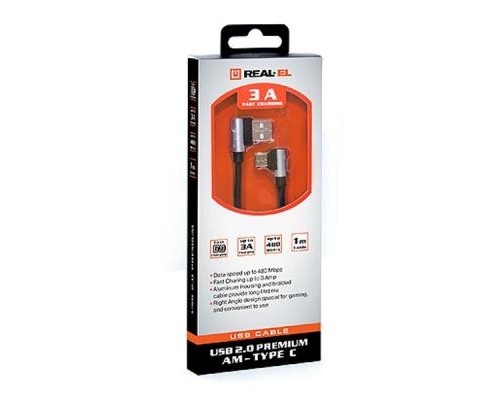 Дата кабель USB 2.0 AM to Type-C 1.0m Premium black REAL-EL (EL123500032)