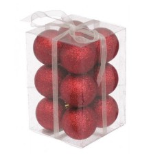 Ялинкова іграшка Jumi 12шт, 4 см, пластик, червоний з блискітками (5900410791152)