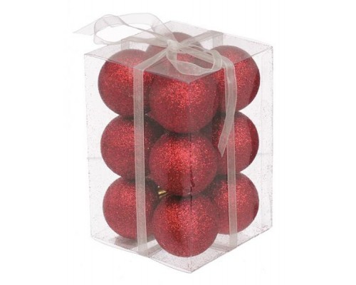 Ялинкова іграшка Jumi 12шт, 4 см, пластик, червоний з блискітками (5900410791152)