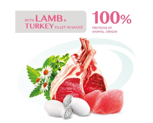 Вологий корм для кішок Optimeal з чутливим травленням з ягням та філе індички в соусі 85 г (4820215364003)