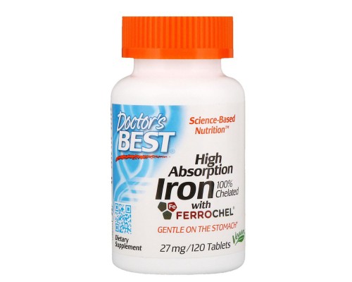 Мінерали Doctor's Best ¶Хелатне залізо, High Absorption Iron, 27 мг, 120 таблеток (DRB-00459) Мінерали Doctor's Best ¶Хелатне залізо, High Absorption Iron, 27 мг, 120 таблеток (DRB-00459)