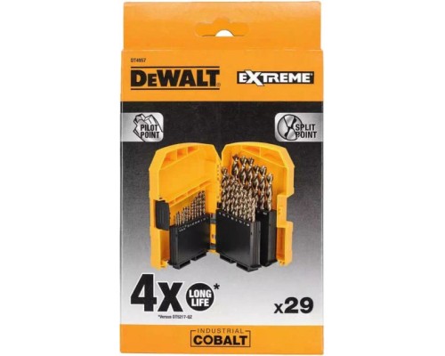 Набір свердл DeWALT по металу EXTREME INDUSTRIAL COBALT,HSS- Co, d=1-13 мм, 29 ш (DT4957)
