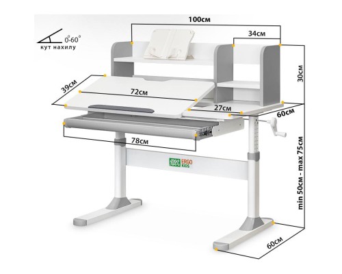 Парта ErgoKids TH-330 Grey (TH-330 W/G)