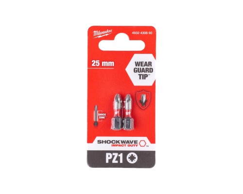 Набір біт Milwaukee SHOCKWAVE, PZ1, 25мм, 2шт (4932430860)