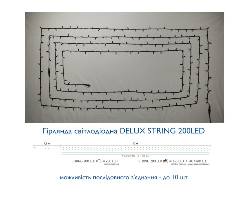 Гірлянда Delux STRING 200 LED 20m білий/чорний IP44 EN (90009110)